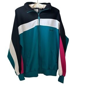 Vintage McGregor 80's Color Block Full Zip Sweatshirt Jacket L Turquoise Pink